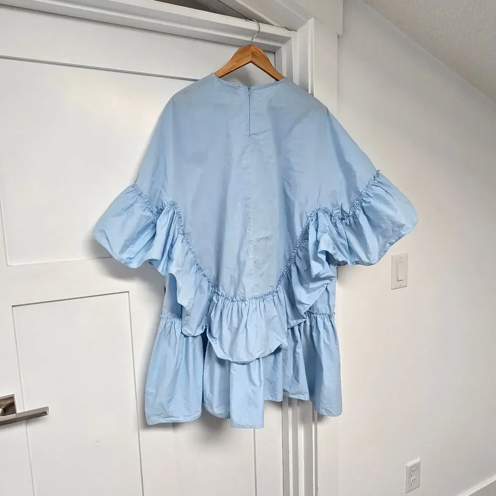 Essentiel Antwerp Becha Ruffle Poplin Oversized Tent Dress Blueberry Light Blue